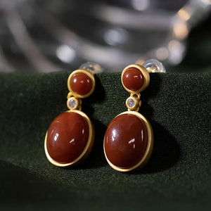 Natural Hetian Red Tourmaline Earrings Chinese Retro Palace Plating