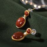 Natural Hetian Red Tourmaline Earrings Chinese Retro Palace Plating
