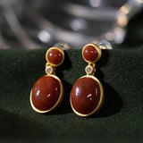 Natural Hetian Red Tourmaline Earrings Chinese Retro Palace Plating