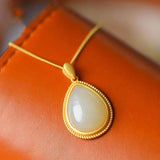 Natural Hetian chalcedony drop-shaped pendant necklace