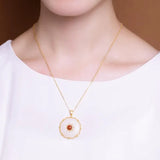 Natural Hetian Jade South Red Round Pendant Necklace Chinese Retro Women's Jewel