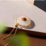 Natural Hetian Jade South Red Round Pendant Necklace Chinese Retro Women's Jewel