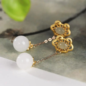 Natural Hetian Jade South Red Long Earrings Chinese Retro Palace Women's Jewelry