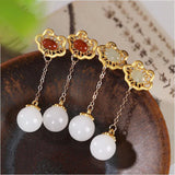 Natural Hetian Jade South Red Long Earrings Chinese Retro Palace Women's Jewelry