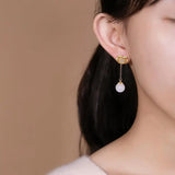 Natural Hetian Jade South Red Long Earrings Chinese Retro Palace Women's Jewelry
