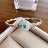 Hetian jade bamboo bracelet Chinese retro craft charm women's silver jewelry