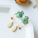 Natural Hetian Jade Tassel Earrings Chinese Ancient Style Women's Silver Jewelry