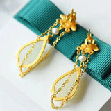 Hetian Jade Drop Tassel Earrings Enamel Porcelain Craft Jewelry