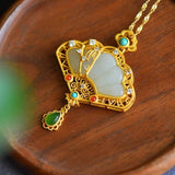 Hetian Jade Fan Shape Pendant, Classical Court Craftsmanship