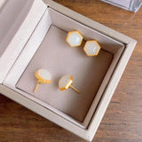 Natural Hetian Jade Geometric Earrings Chinese Retro Small Charm Women's Jewelry