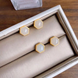 Natural Hetian Jade Geometric Earrings Chinese Retro Small Charm Women's Jewelry