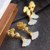 Natural Hetian Jade Geometric Triangle Earrings Retro Craft Women's Jewelry