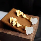 Natural Hetian Jade Geometric Triangle Earrings Retro Craft Women's Jewelry