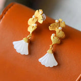 Natural Hetian Jade Geometric Triangle Earrings Retro Craft Women's Jewelry