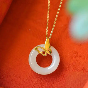 Hetian Jade Hollow Butterfly Pendant Necklace Bohemian Women's Jewelry