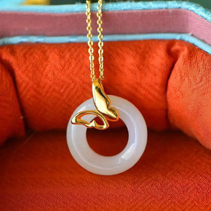 Hetian Jade Hollow Butterfly Pendant Necklace Bohemian Women's Jewelry