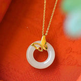 Hetian Jade Hollow Butterfly Pendant Necklace Bohemian Women's Jewelry