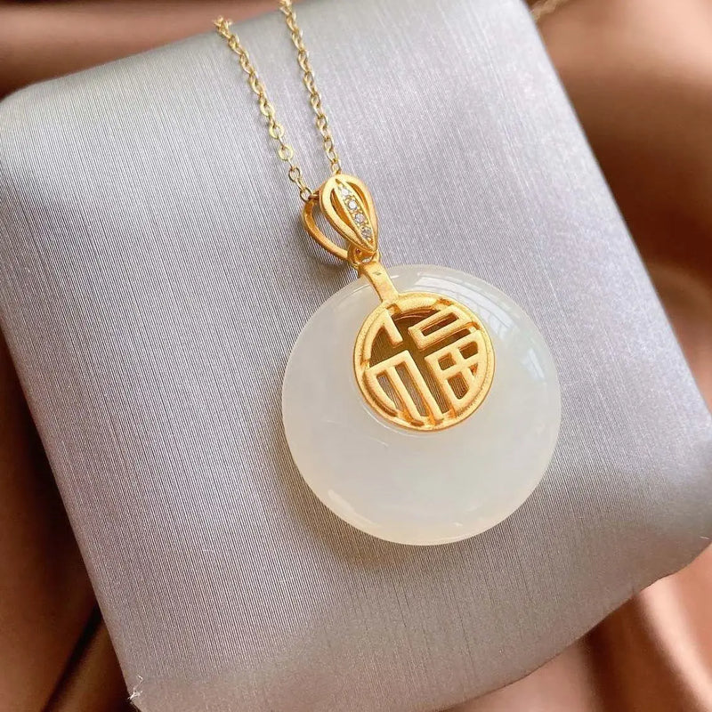 Hetian Jade Hollow Pendant Necklace Chinese Palace Silver Jewelry