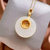 Hetian Jade Hollow Pendant Necklace Chinese Palace Silver Jewelry