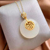 Hetian Jade Hollow Pendant Necklace Chinese Palace Silver Jewelry
