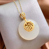 Hetian Jade Hollow Pendant Necklace Chinese Palace Silver Jewelry