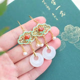 Hetian Jade Hollow Tassel Earrings Chinese Retro Palace Unique Craftsmanship