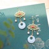 Hetian Jade Hollow Tassel Earrings Chinese Retro Palace Unique Craftsmanship