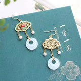 Hetian Jade Hollow Tassel Earrings Chinese Retro Palace Unique Craftsmanship