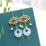 Hetian Jade Hollow Tassel Earrings Chinese Retro Palace Unique Craftsmanship