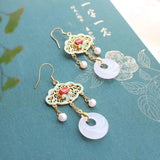 Hetian Jade Hollow Tassel Earrings Chinese Retro Palace Unique Craftsmanship