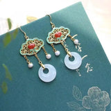 Hetian Jade Hollow Tassel Earrings Chinese Retro Palace Unique Craftsmanship