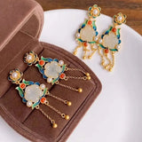 Hetian Jade Tassel Earrings - Chinese Retro Court Silver Jewelry