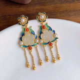 Hetian Jade Tassel Earrings - Chinese Retro Court Silver Jewelry