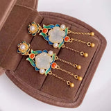 Hetian Jade Tassel Earrings - Chinese Retro Court Silver Jewelry