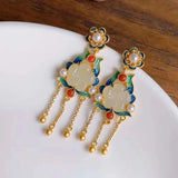 Hetian Jade Tassel Earrings - Chinese Retro Court Silver Jewelry