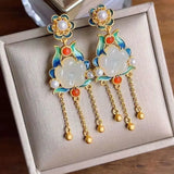 Hetian Jade Tassel Earrings - Chinese Retro Court Silver Jewelry