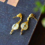 Hetian Jade Ring Earrings Chinese Antique Palace Noble Women's Wedding Jewelry