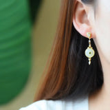 Hetian Jade Ring Earrings Chinese Antique Palace Noble Women's Wedding Jewelry