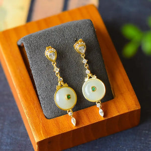 Hetian Jade Ring Earrings Chinese Antique Palace Noble Women's Wedding Jewelry