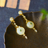Hetian Jade Ring Earrings Chinese Antique Palace Noble Women's Wedding Jewelry