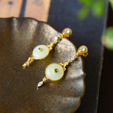 Hetian Jade Ring Earrings Chinese Antique Palace Noble Women's Wedding Jewelry