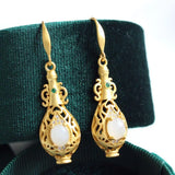 Vintage Hetian Jade Vase Shaped Ear Hook Silver Jewelry