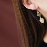 Hetian Jade Water Drop Earrings Cloisonne Enamel Ethnic Women's Jewelry