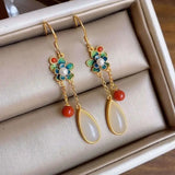 Hetian Jade Water Drop Tassel Pendant Necklace Chinese Palace Silver Jewelry