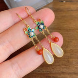 Hetian Jade Water Drop Tassel Pendant Necklace Chinese Palace Silver Jewelry