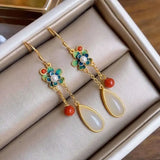 Hetian Jade Water Drop Tassel Pendant Necklace Chinese Palace Silver Jewelry