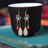 Hetian Jade Water Drop Tassel Pendant Necklace Chinese Palace Silver Jewelry