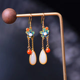 Hetian Jade Water Drop Tassel Pendant Necklace Chinese Palace Silver Jewelry