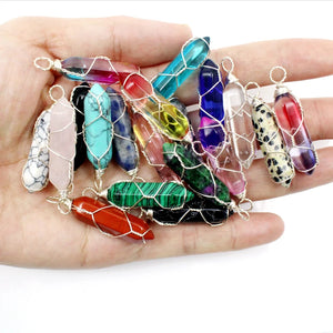 Hexagonal Agates Tiger Eye Pendant Necklace Wire Wrap Women's Jewelry
