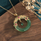 Chalcedony Peace Ring Pendant Necklace Gold-Plated Zircon Crystal